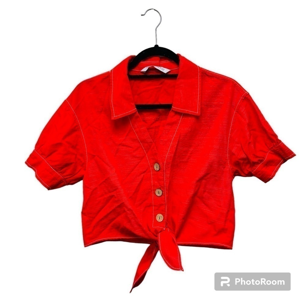 Zara Orange Tie Front Top